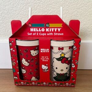 Hello Kitty Christmas Set of 2 Cups with Straws